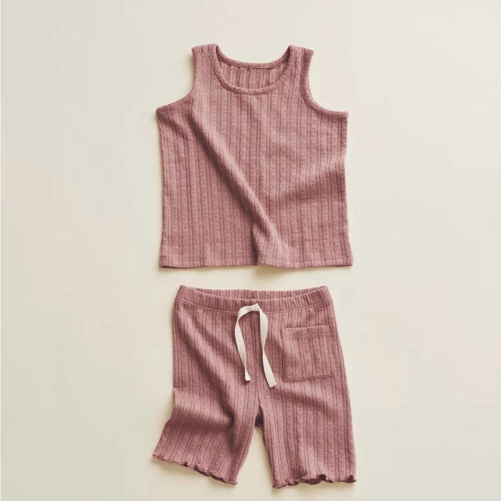 Zara Pink Ribbed Knit Tank Top & Shorts Set